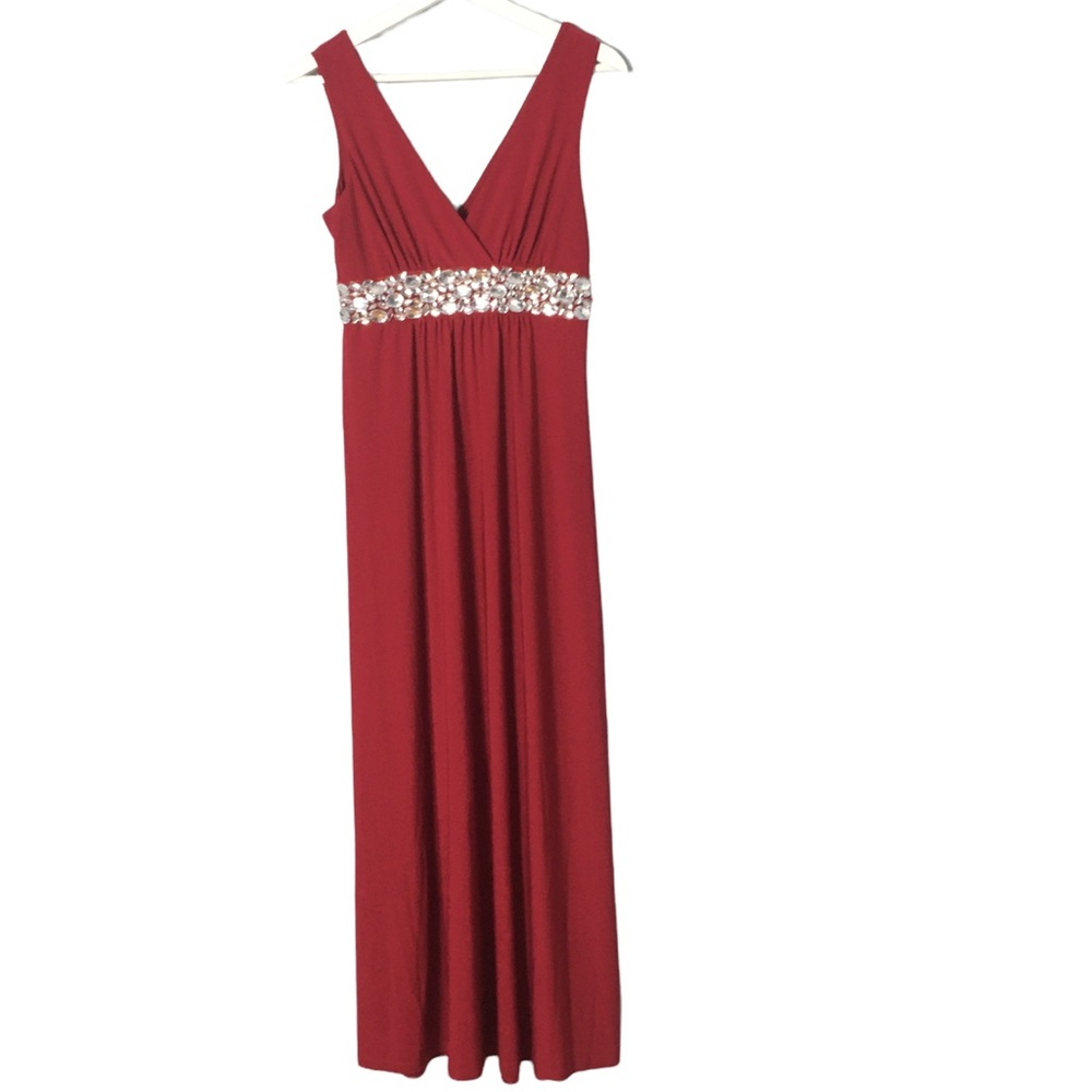 NWT JSP Red Sequins Jewels V-neck Sleeveless Formal Dress S